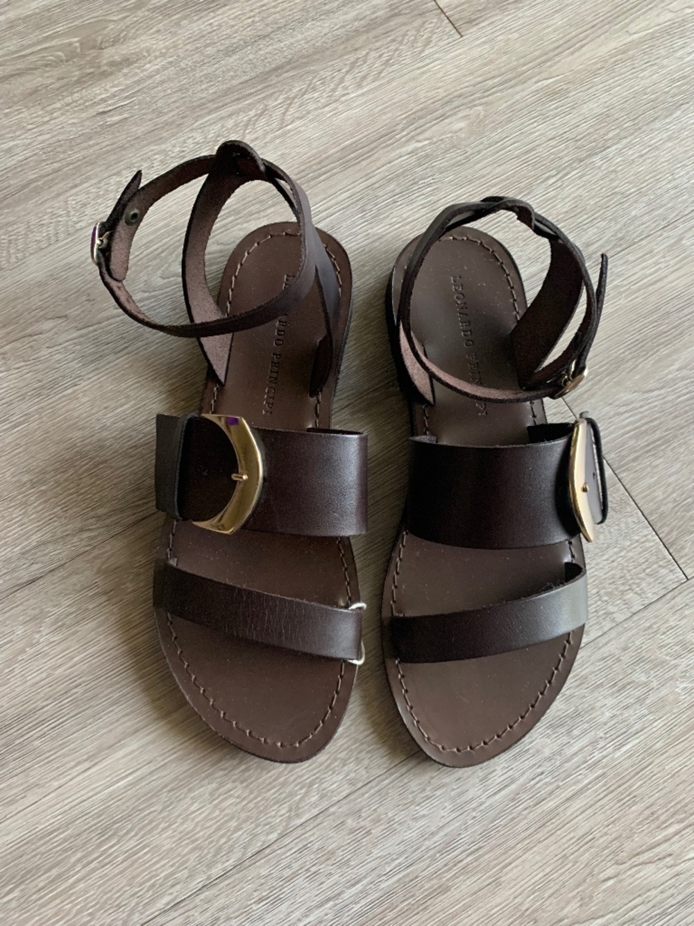 Brown Leather Italian Sandals Size 7 (37) NEW